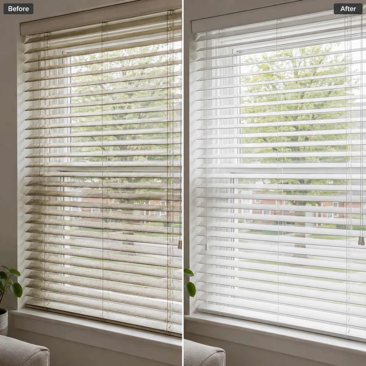 Before and after venetian blind cleaning result