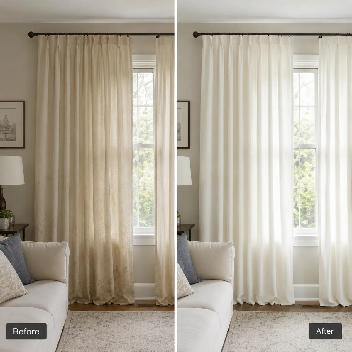 Before and after living room curtain cleaning result