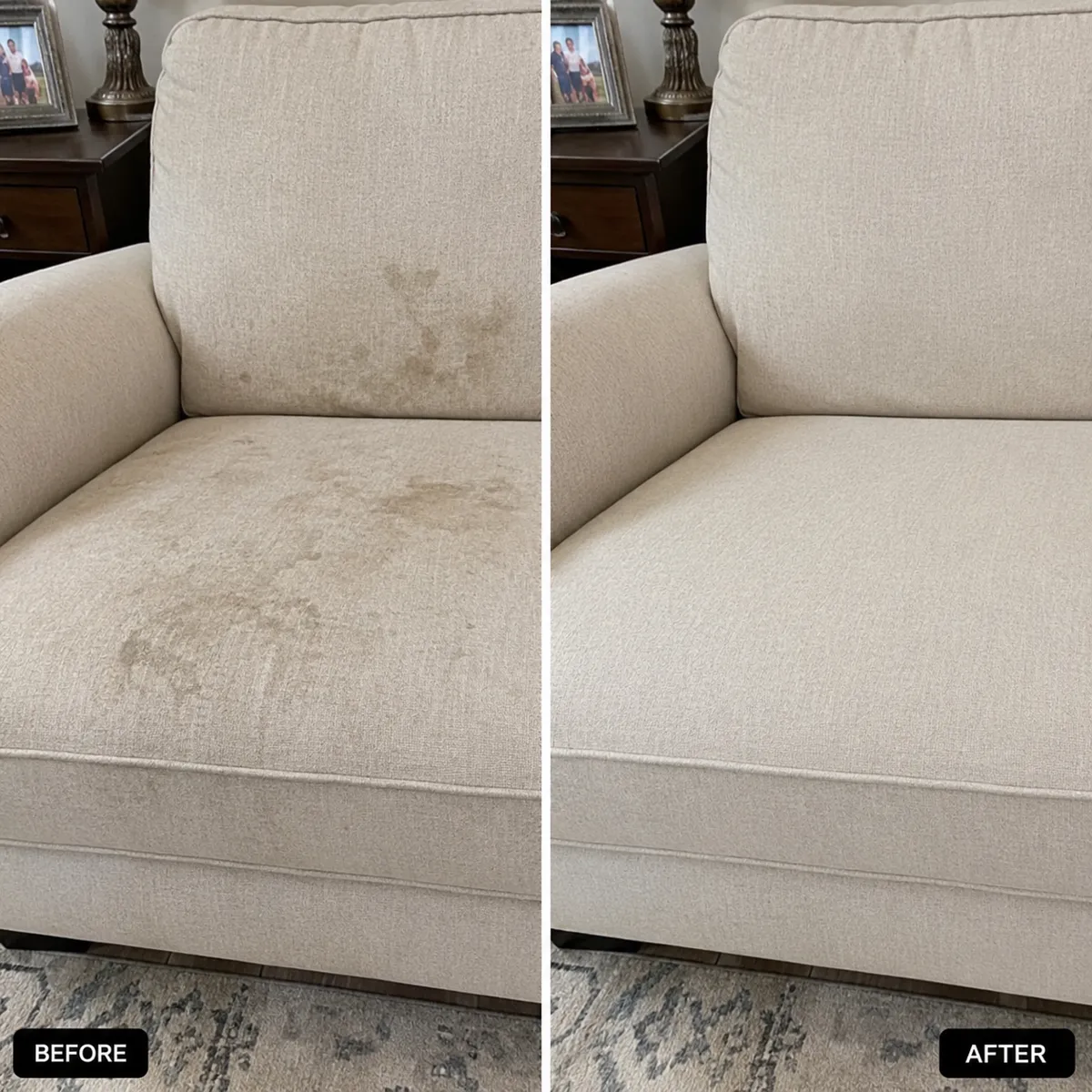 Before and after leather armchair cleaning and conditioning