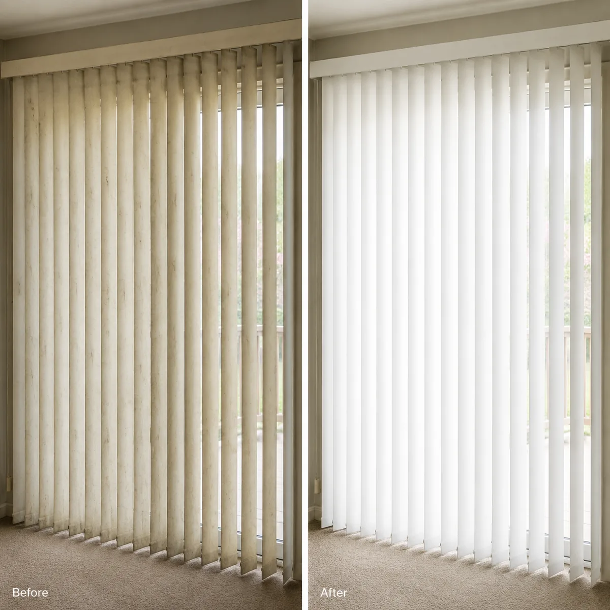 Before and after vertical patio door blind cleaning result