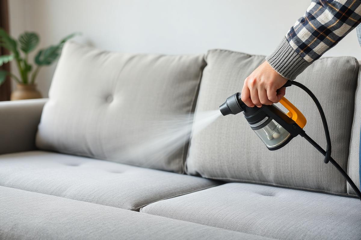 Fabric couch being professionally cleaned on the Gold Coast