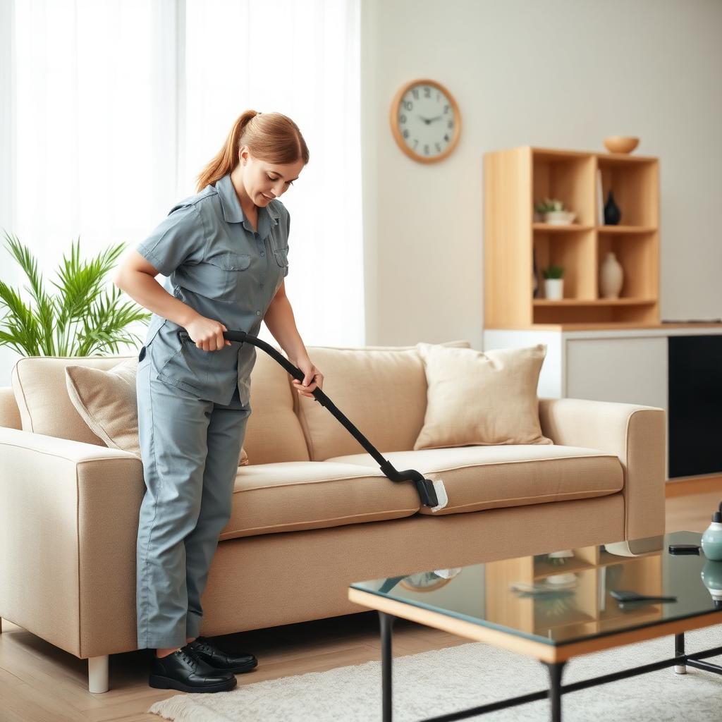 Leather sofa cleaning service in progress
